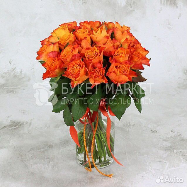 Букет из 25 оранжевых роз купить на Зозу.ру - фотография № 1