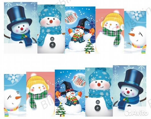 3D наклейки для ногтей Веселые снеговички