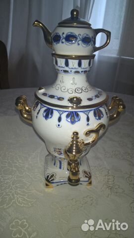 Самовар с чайником, Гжель,винтаж Самовар с чайником, Гжель,винтаж