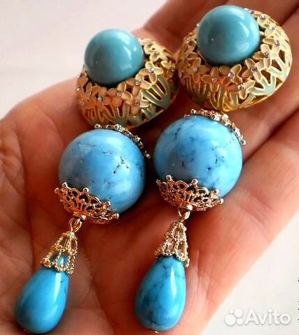 Серьги (Кольцо) с бирюзой длинные Cruise Collecti