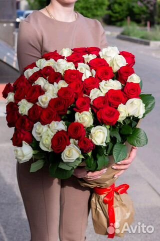 Цветы, 101 роза 50 см. Доставка