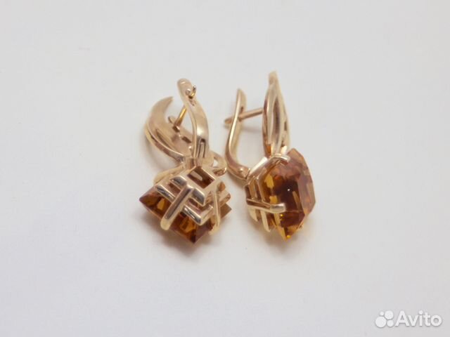 Золотые серьги С цитрином 12,80 грамм