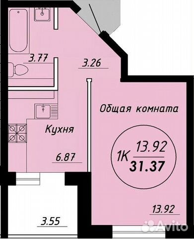 1-к квартира, 30 м², 3/6 эт.
