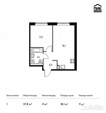 1-к квартира, 37.8 м², 16/16 эт.