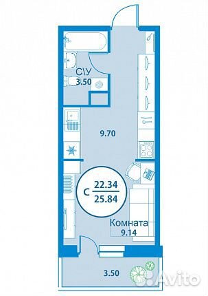 1-к квартира, 25.8 м², 13/19 эт. 1-к квартира, 25.8 м², 13/19 эт.