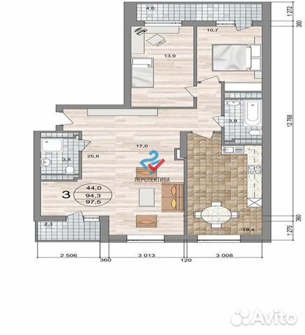 3-к квартира, 97.6 м², 24/25 эт. 3-к квартира, 97.6 м², 24/25 эт.