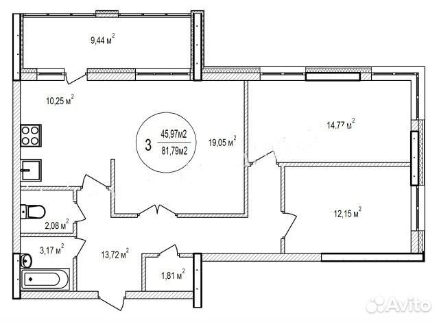 3-к квартира, 81.8 м², 14/25 эт.