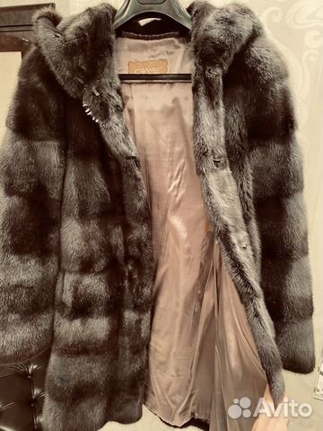 Шуба норковая с капюшоном, 90 см, серо-черная Шуба норковая с капюшоном, 90 см, серо-черная