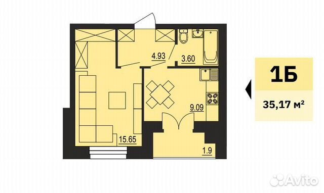 1-к квартира, 35.1 м², 5/5 эт.