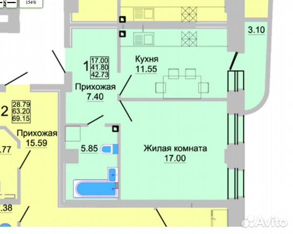 1-к квартира, 42 м², 10/14 эт. 1-к квартира, 42 м², 10/14 эт.