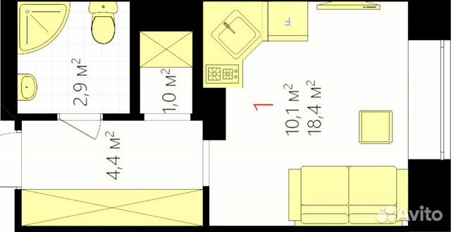 Студия, 18.5 м², 1/17 эт. Студия, 18.5 м², 1/17 эт.