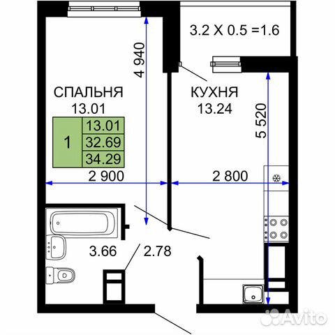 1-к квартира, 34.3 м², 16/24 эт. 1-к квартира, 34.3 м², 16/24 эт.