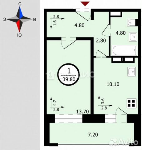 1-к квартира, 39.8 м², 10/17 эт.