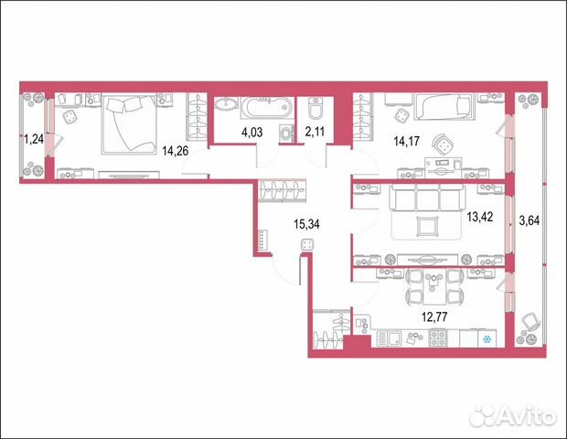 3-к квартира, 81 м², 13/22 эт.