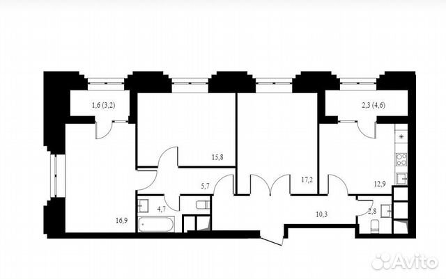 3-к квартира, 90.9 м², 20/24 эт. 3-к квартира, 90.9 м², 20/24 эт.