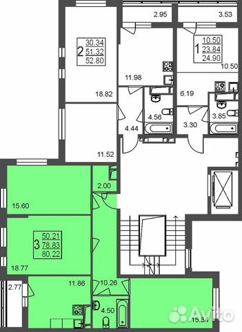3-к квартира, 80.2 м², 7/8 эт.