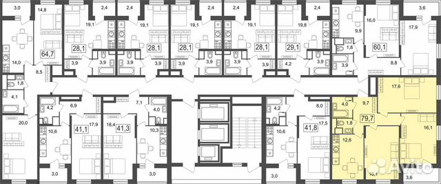 3-к квартира, 79.7 м², 9/25 эт. 3-к квартира, 79.7 м², 9/25 эт.