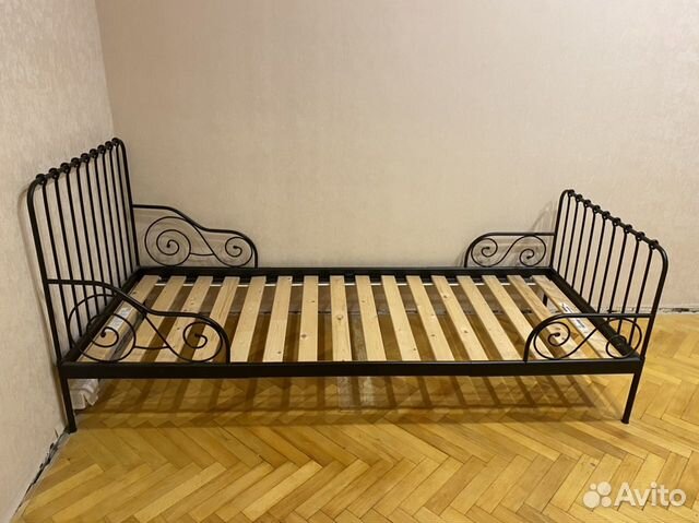 Кровать раздвижная миннен, чёрная, икея