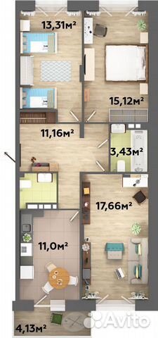 3-к квартира, 73.9 м², 5/10 эт.