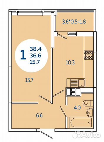 1-к квартира, 38.4 м², 8/20 эт. 1-к квартира, 38.4 м², 8/20 эт.