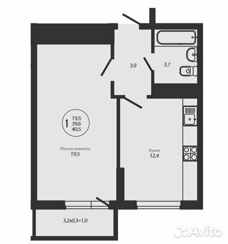 1-к квартира, 40.5 м², 2/25 эт.