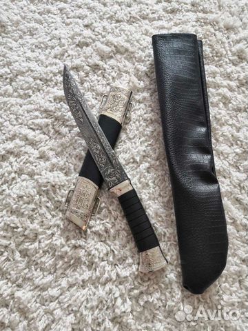 Нож пластунский с резьбой в мельхиоре