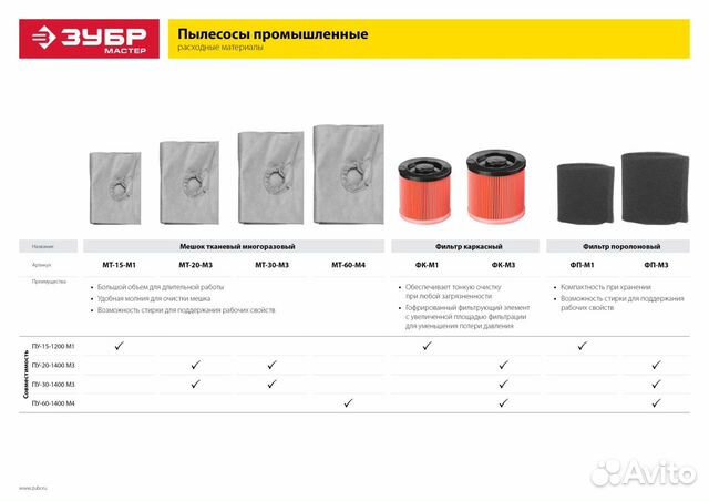 Мешок зубр мт-15-М1 для пылесосов: пу-15-1200 М1;