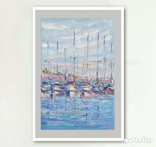 Картина маслом лодки пейзаж море 50х35 см