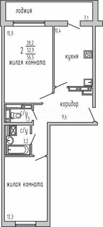 2-к. квартира, 56,1 м², 2/10 эт.