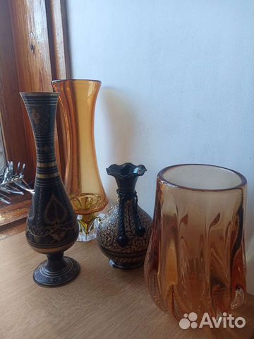 Вазы гутное стекло,латунь