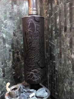 Дымоход с резной корзиной для камней в баню