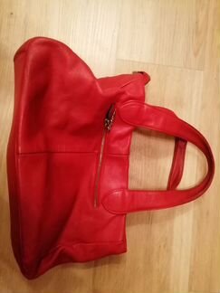 Сумка красная, нат. кожа, яркая, летняя