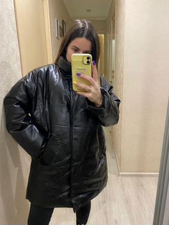 Пуховик из эко кожи