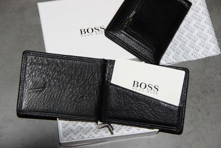 Кожаный зажим для денег H. Boss black new 05