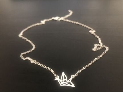 Цепочка с подвеской, птица, оригами, серебряный цв