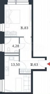 1-к апартаменты, 44.2 м², 21/21 эт.
