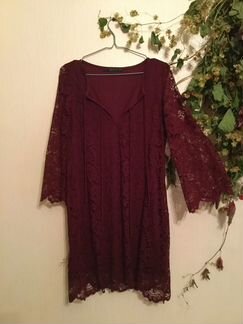 Бордовое кружевное платье А силуэта, М, Zara trf
