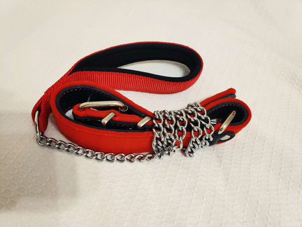 Поводок ошейник на цепи чёрно-красный