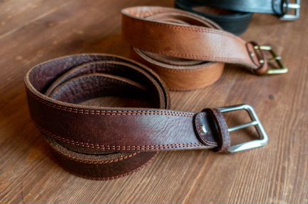 Ремень Мужской Бычья Кожа с прострочкой Толстый