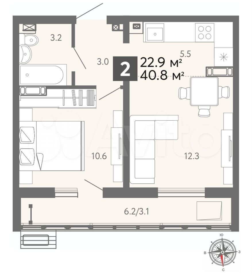 2-к квартира, 41 м², 9/17 эт.