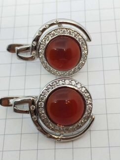 Серьги сердолик иск бриллианты серебро