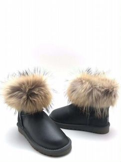 Угги серые замша кожа натуральные мех лисы