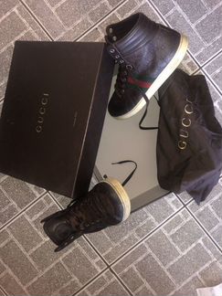 Кеды высокие gucci коричневые кожаные/Gucci sneake