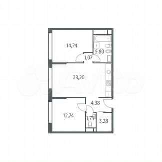 2-к квартира, 66.4 м², 44/51 эт.