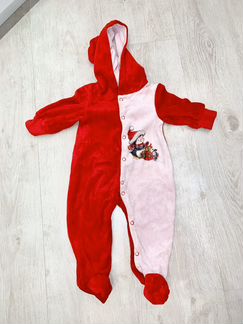 Новогодний наряд (велюр) для девочки 2-4 месяца