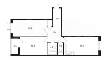 2-к квартира, 77.2 м², 4/19 эт.