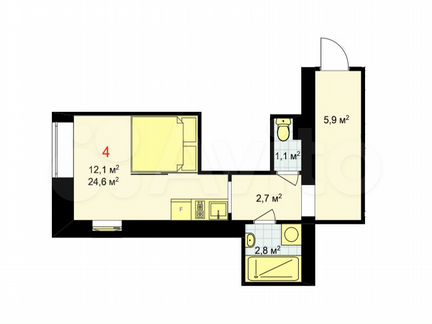 Квартира-студия, 24.4 м², 2/4 эт.