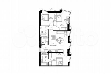 4-к квартира, 82.6 м², 30/42 эт.