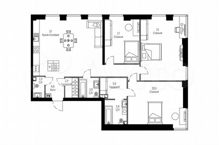 4-к квартира, 123.6 м², 38/42 эт.
