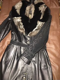 Кожаное женское пальто